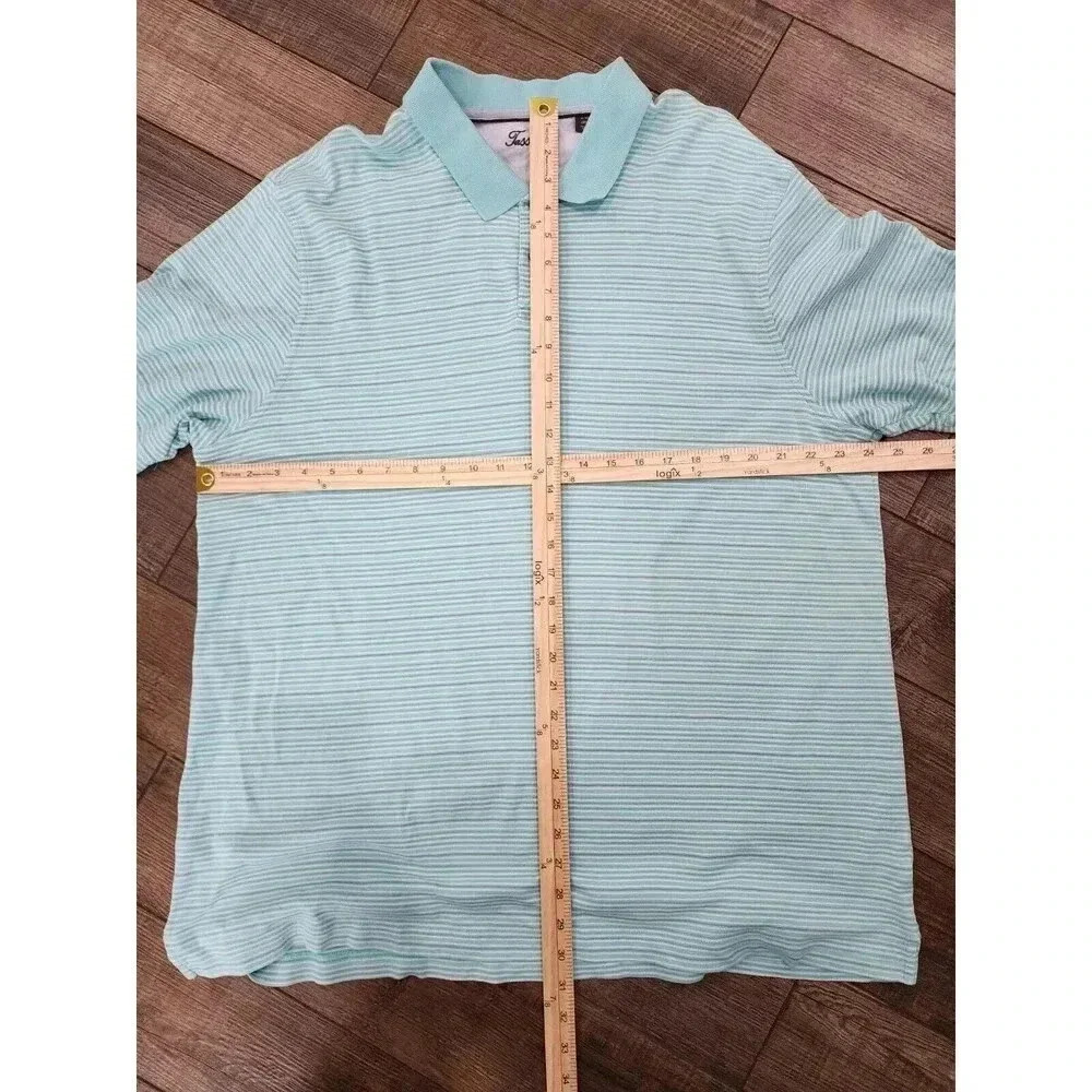 Tasso Elba Polo Shirt Mens XXL Aqua Blue Striped Short Sleeve Contrast Collar - Picture 4 of 6